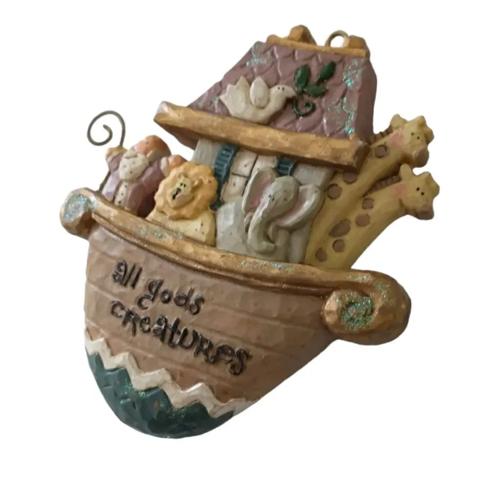 Vintage Noahs Ark Resin Christmas‎ Ornament All Gods Creatures Religious Decor